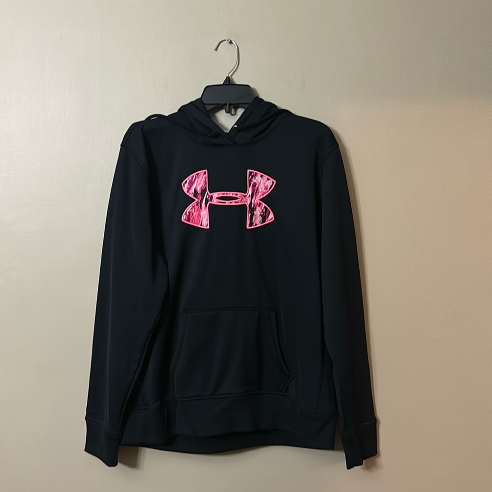Under Armour - Women’s XL - Black Hooded Sweatshirt w/Pink Camouflage UA Logo